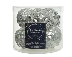 DENNENAPPEL GLAS SHINY MATT GLITTER MIX D5H.7CM ZILVER - afbeelding 2