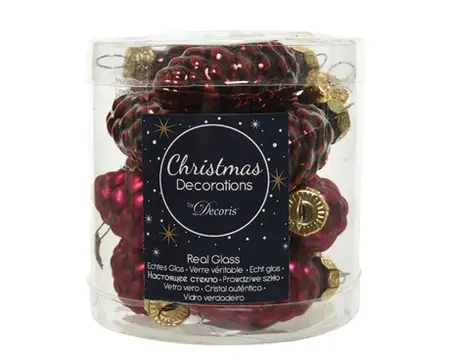 DENNENAPPEL GLAS SHINY MATT MIX D2.5H.6CM OSSENBLOED - afbeelding 1