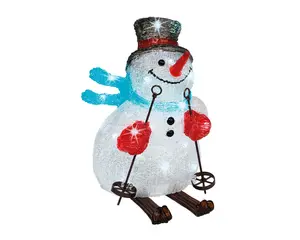 LED SNEEUWPOP ACRYL SKIING/SLEDDING/STEADY BO L.21.5W.29.5H.32CM ASS./KOEL WIT - afbeelding 2