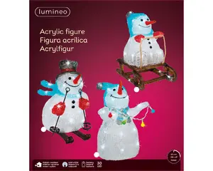 LED SNEEUWPOP ACRYL SKIING/SLEDDING/STEADY BO L.21.5W.29.5H.32CM ASS./KOEL WIT